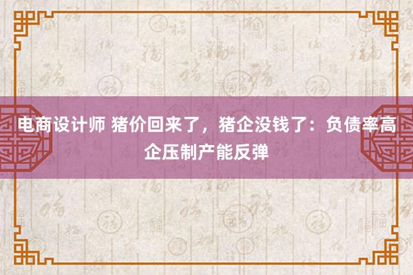 电商设计师 猪价回来了，猪企没钱了：负债率高企压制产能反弹